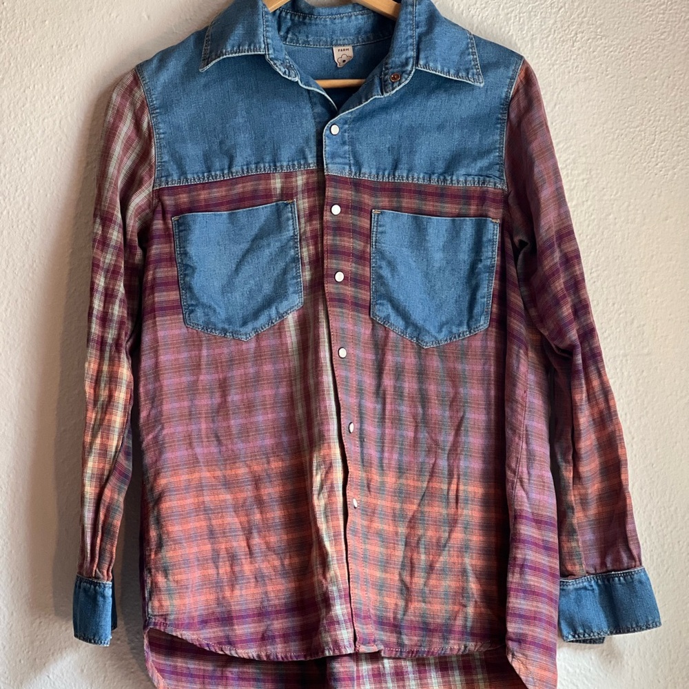 FARM Rio Colorful Plaid Denim Shirt